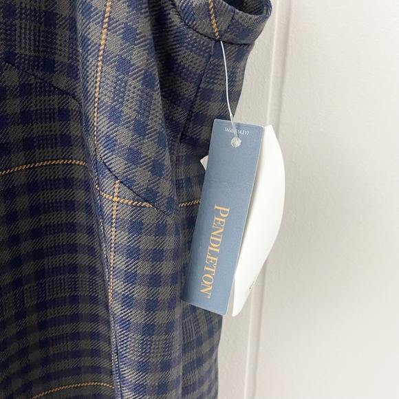 Pendleton vintage 100% wool tartan print dress, shift dress, navy blue tartan - Picture 5 of 10
